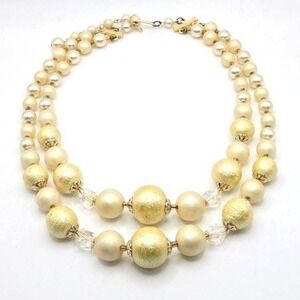 Vintage Japan Glass Faux Pearls Cotton Pearls AB Crystals and Gold‎ Tone Accents